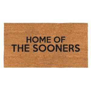 A brown door mat that says " home of the sooners ".