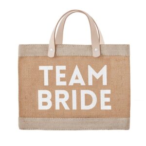 A bag that says team bride on it.