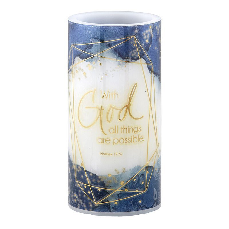 A candle that says god is good all the time.