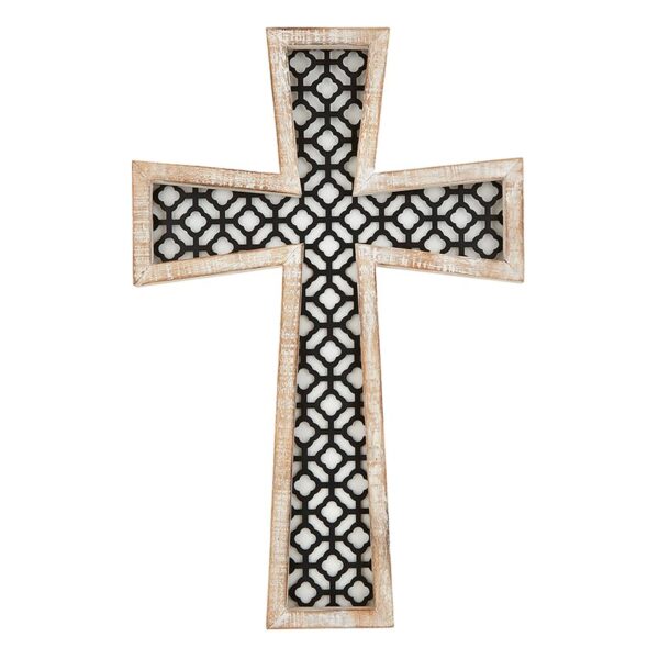 A cross with black and white pattern on it.