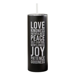 A black candle with the words " love, kindness, happiness ," peace and joy.