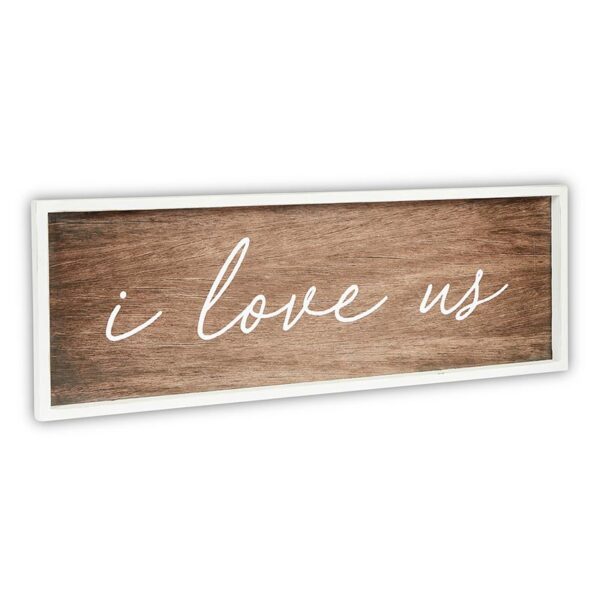 A wooden sign that says i love us.