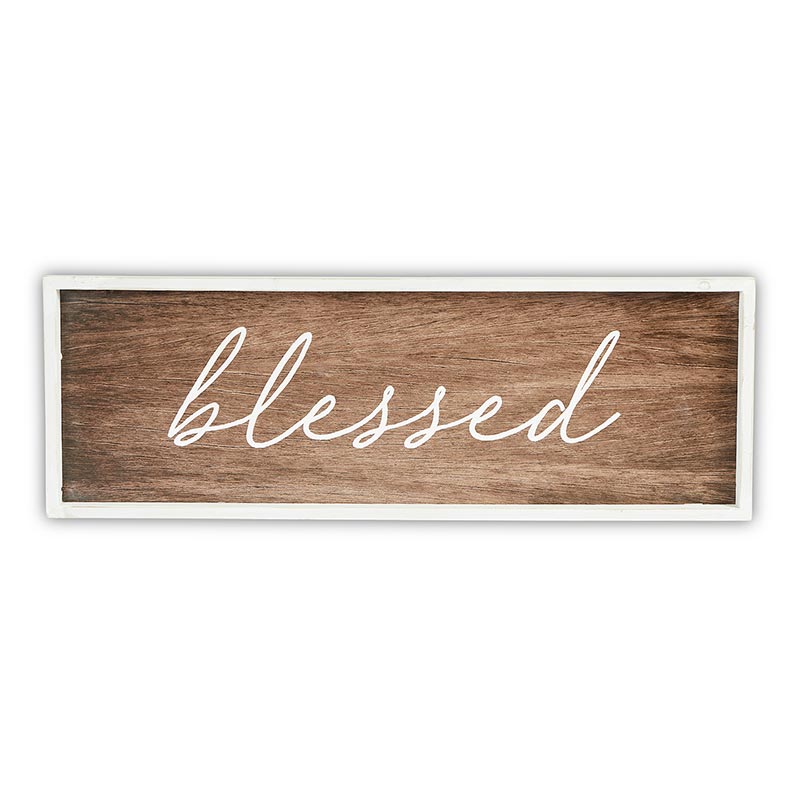 A wooden sign that says blessed.