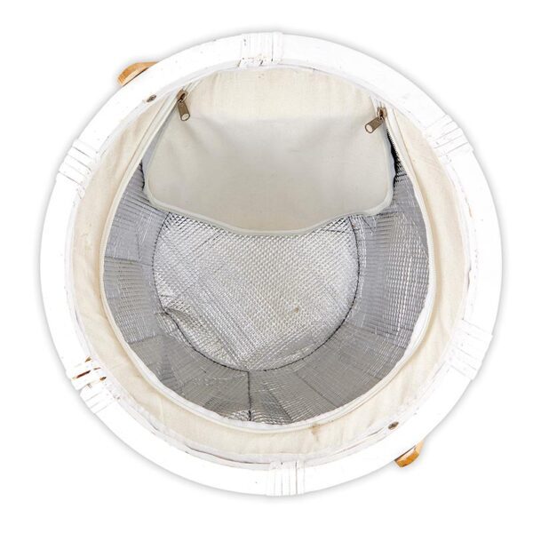 A view of the inside of a baby bassinet.