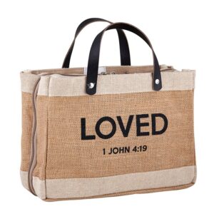 A bag that says loved on it.