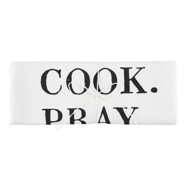 A close up of the word cook pray