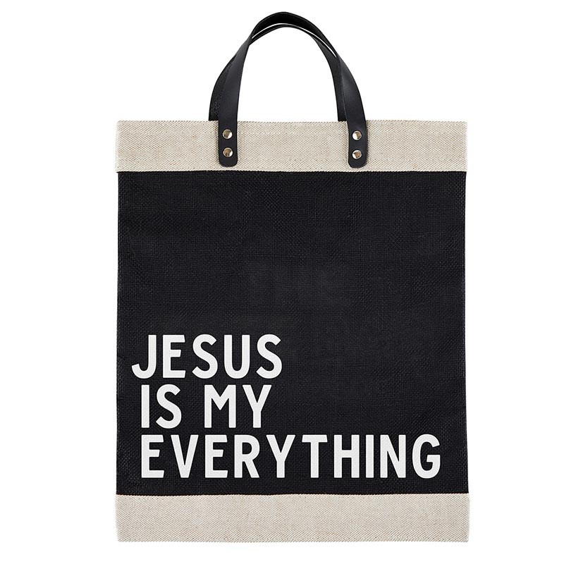 A black and white bag with the words jesus is my everything on it.