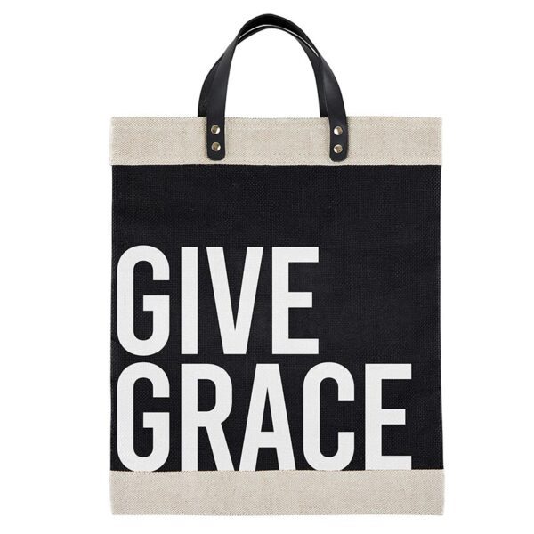 A black and white bag with the words " give grace ".