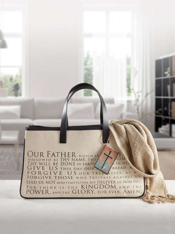 A bag with the words " our father " written on it.