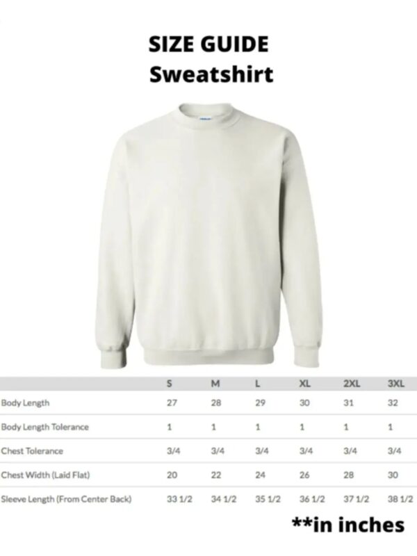 A sweatshirt with the size of it and its measurements.