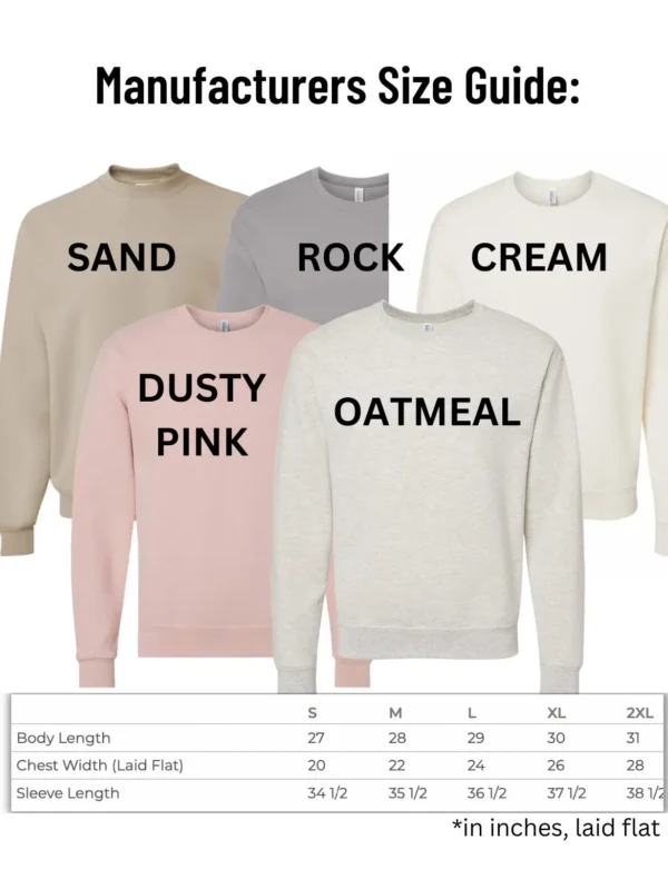 A picture of different colors of sweaters with the words " sand ", rock, and oatmeal.